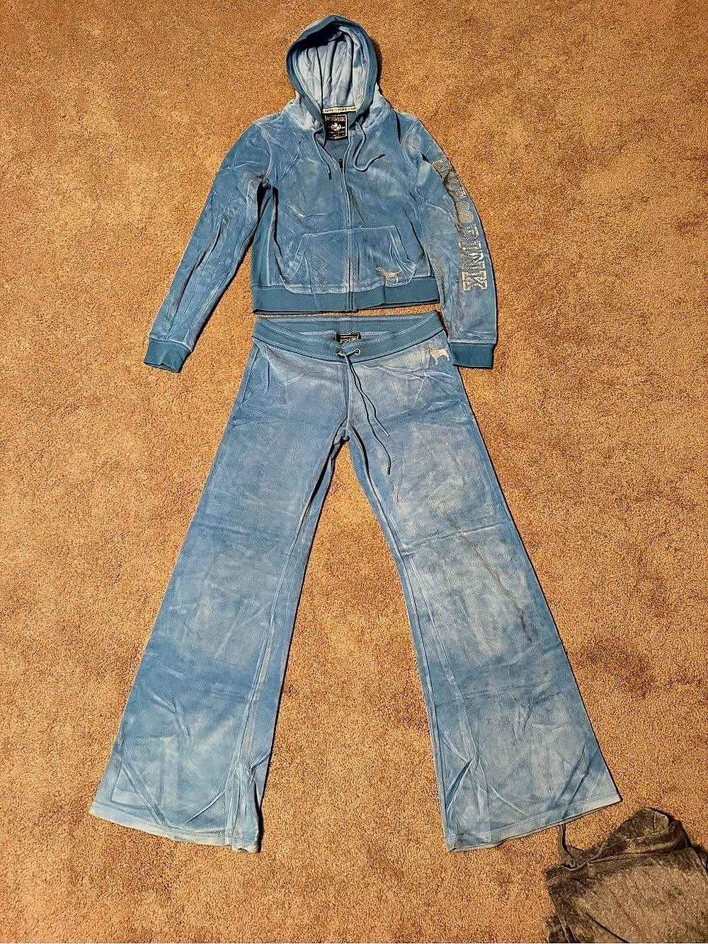 Victoria's Secret PINK Velour Blue Hooded Jacket/Tracksuit Set.